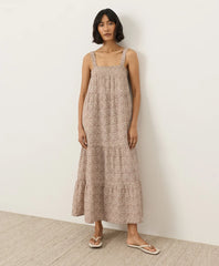 clearance coastal double gauze strappy tiered maxi dress