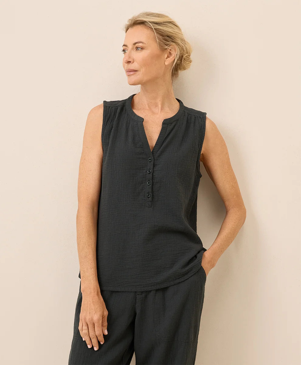 clearance coastal double gauze henley tank