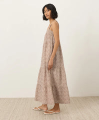 clearance coastal double gauze strappy tiered maxi dress