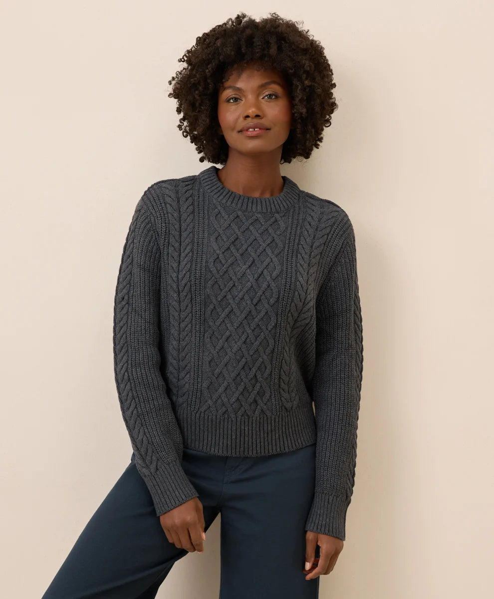 clearance luxe knit cable crew sweater