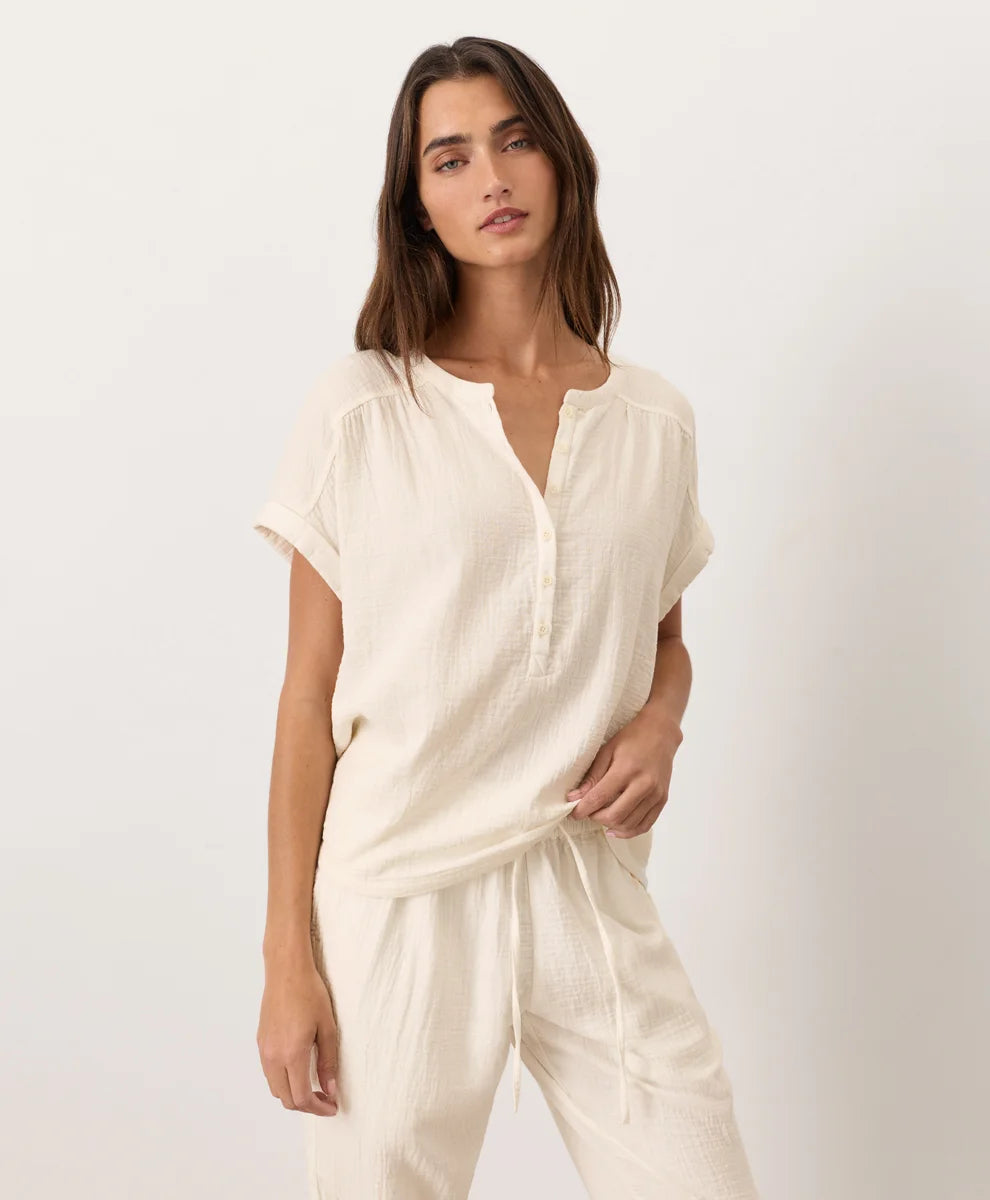 clearance coastal double gauze short sleeve popover