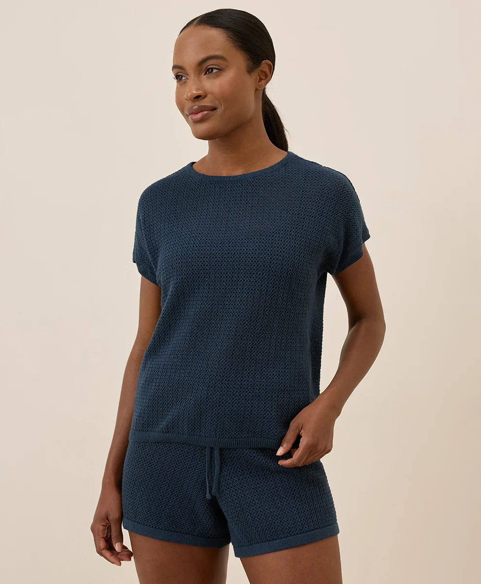 clearance beachside crochet knit short sleeve top